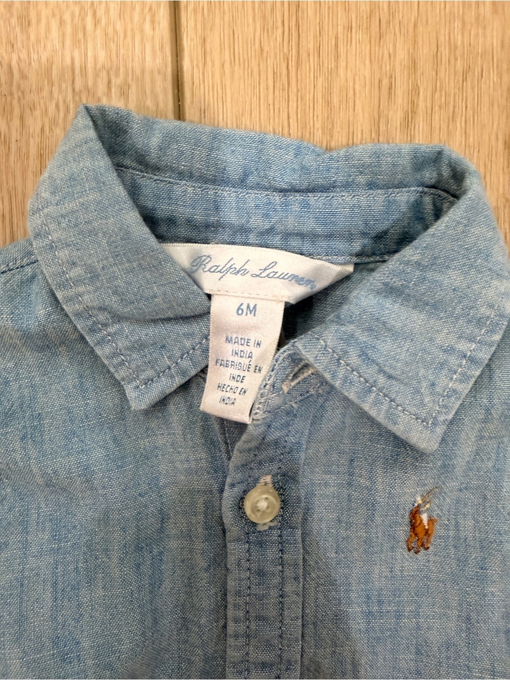 Polo by Ralph Lauren Light Blue Chambray Dress with Navy & Pink Striped Belt - Picture 4 of 8